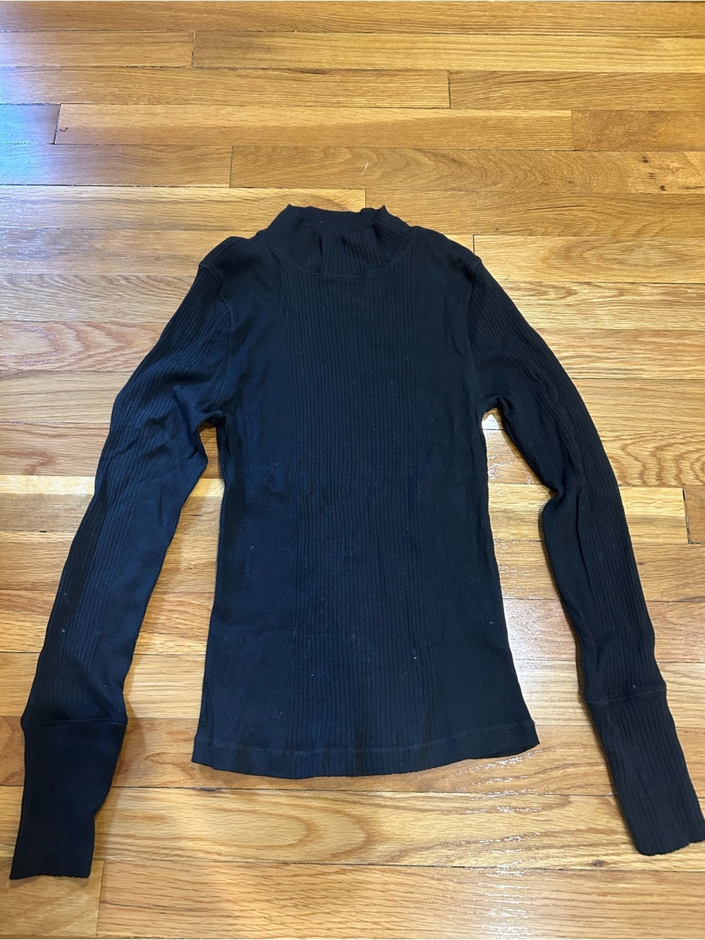 Free People Black Ribbed Mock Neck Long Sleeve Top